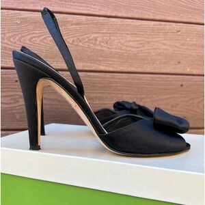 Kate Spade Black Satin Bow Slingback 4” heels.